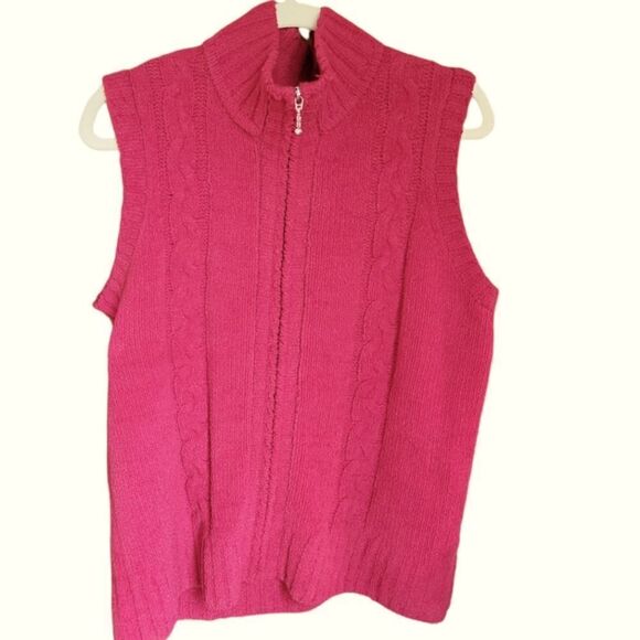 𝅺christopher & Banks women's zip-front chenille sweater vest, berry red - Picture 2 of 8
